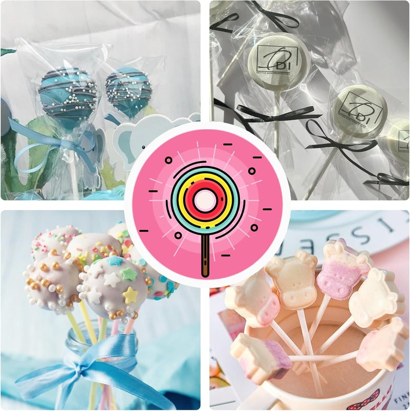 Eiahonen 300 PCS Cake Pop Sticks and Wrappers Kit Including 100ct 6-inch Cake Pop Paper Lollipop Sticks, 100ct Clear Candy Treat Bags, 100ct Gold Twist Ties for Cake Pops, Lollipops, Candy, Chocolate - Image 5